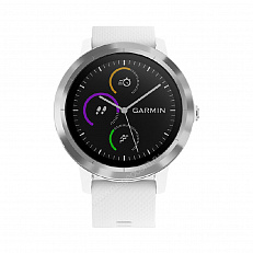 беговые часы Garmin Vivoactive 3 серебристые с белым ремешком