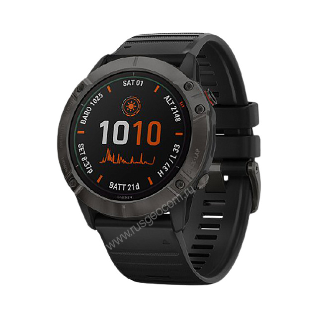 Часы Garmin Fenix 6X Pro Solar титановый серый DLC с черным ремешком